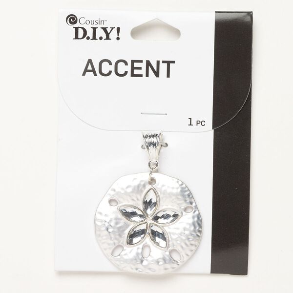 Focal, silver-finished brass and glass, clear, 39x37mm sand dollar with bail. Sold individually. image number 0