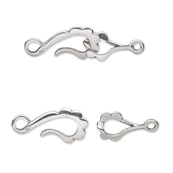 Clasp, JBB Findings, hook-and-eye, sterling silver, 25x9mm scalloped edge. Sold individually. image number 0