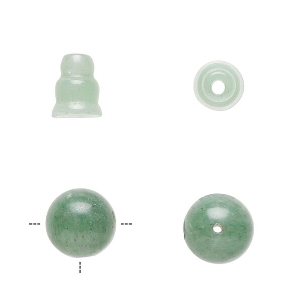 Green aventurine 2pkg2, T-drilled round / cone bead natural 10mm / 9x7mm image number 0