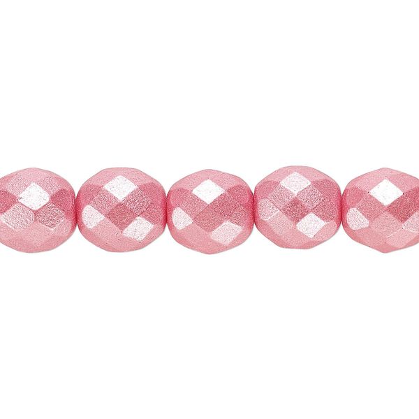 Bead, Czech fire-polished dipped décor glass, pearlescent dusty rose, 10mm faceted round. Sold per 15-1/2" to 16" strand. image number 0