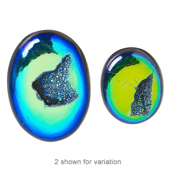 Druzy agate 1pkg1, hand-cut non-calibrated dichroic oval cab 20x13mm-30x23mm image number 0