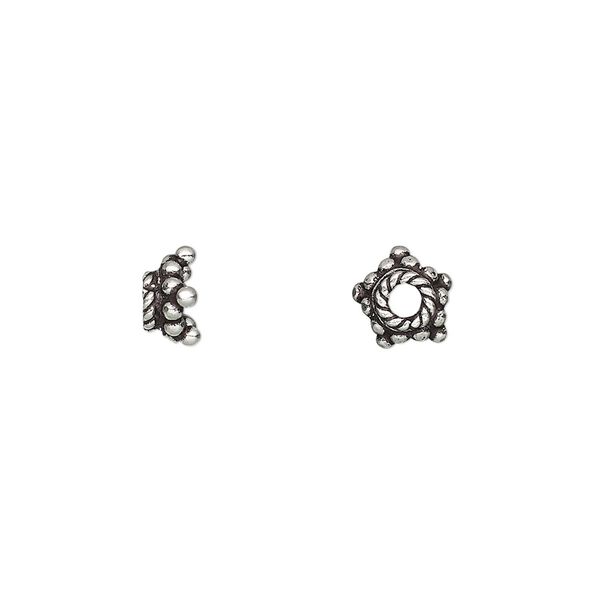 Bead cap, antiqued sterling silver, 7x3mm star rondelle, fits 6-8mm bead. Sold per pkg of 4 image number 0