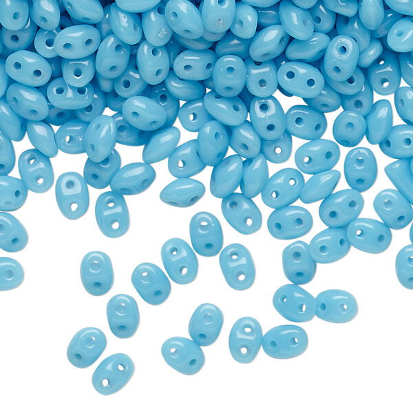 Bead, Preciosa Twin™, Pressed Twin, Czech pressed glass, turquoise blue, 5x2.5mm oval with 2 holes. Sold per 50-gram pkg. image number 0