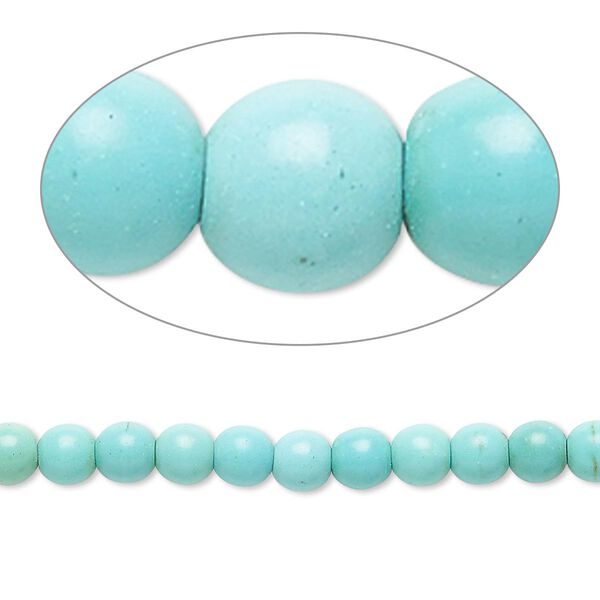 Bead, magnesite (dyed / stabilized), blue-green, 3-5mm round, B- grade, Mohs hardness 3-1/2 to 4. Sold per 15-inch strand. image number 0