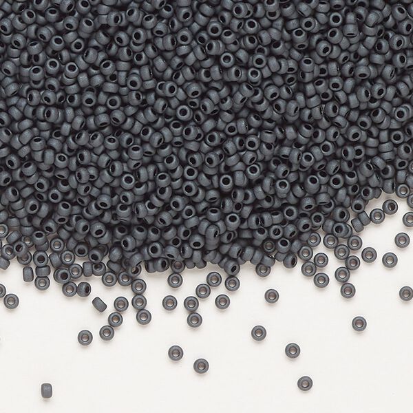 Seed bead, Miyuki, glass, pkg/250g, #15 rocaille, opaque matte metallic glazed luster slate (RR-2065). image number 0