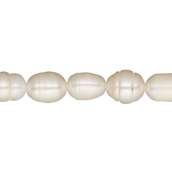 Pearl, cultured freshwater, peach, 6-8mm rice, D grade, Mohs hardness 2-1/2 to 4. Sold per 16-inch strand. image number 0