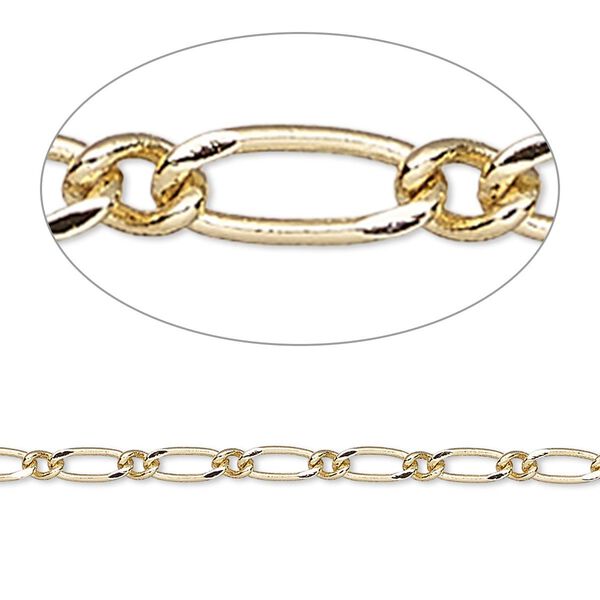 Chain, gold-finished brass, 2.5mm long and short oval. Sold per pkg of 5 feet. image number 0