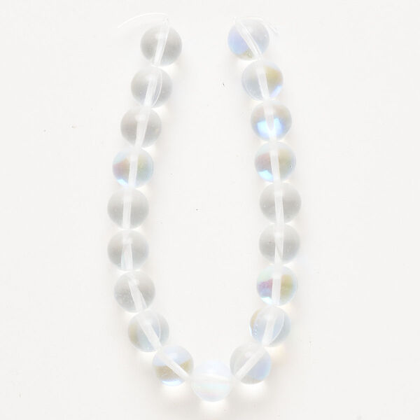 Bead, glass, transparent iridescent clear, 10mm round. Sold per 7-inch strand, approximately 15 beads. image number 0
