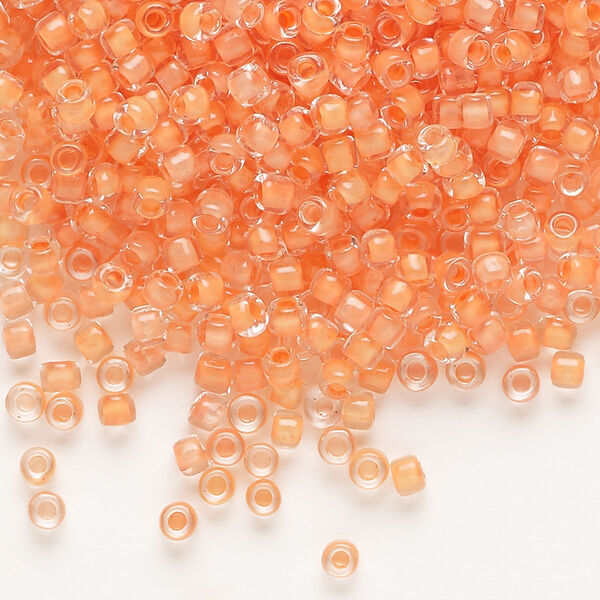 Seed bead, Dyna-Mites™, glass, translucent inside color tangerine, #8 round. Sold per 40-gram pkg. image number 0