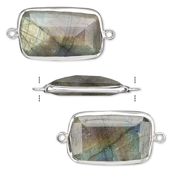 Link, labradorite (natural) and sterling silver, 22x13mm two-sided faceted rectangle. Sold per pkg of 2. image number 0