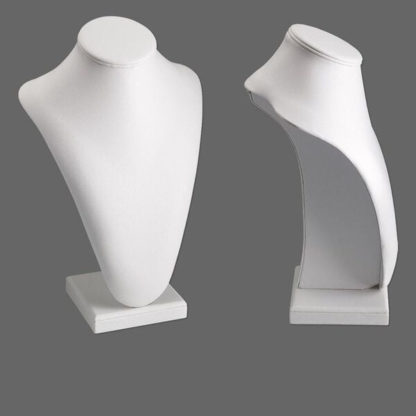 Display, necklace, leatherette, white. 13-1/2 x 9 x 6 inch pedestal. Sold individually. image number 0