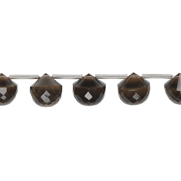Smoky quartz 1pkg5, hand-cut top-drilled faceted teardrop bead 7x7mm-8x8mm image number 0