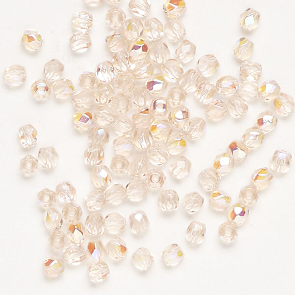 Bead, fire-polished, glass, pkg/100, translucent pink AB, 3mm faceted round. image number 0