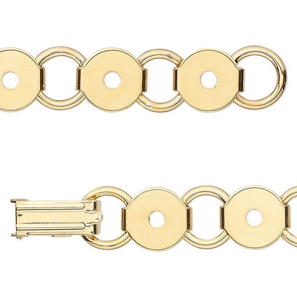 Bracelet component, gold-plated steel, (12) 9.5mm round link settings, 7 inches with fold-over clasp. Sold per pkg of 2. image number 0