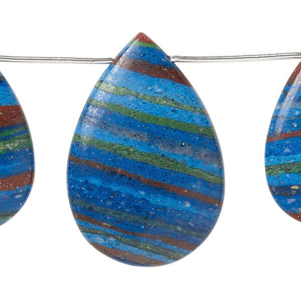 Rainbow calsilica 1pkg5, hand-cut top-drilled flat teardrop bead graduated 24x17mm-34x23mm image number 0