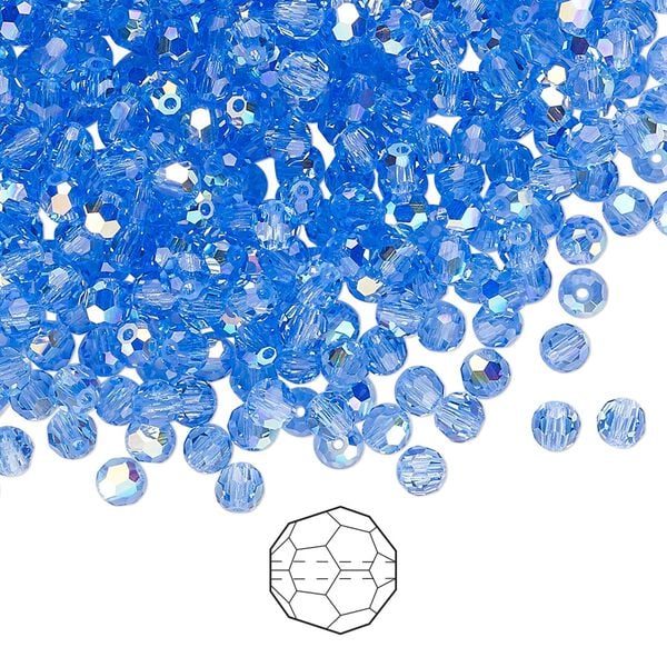 Bead 144pk sapphire AB, Preciosa Czech crystal 3mm round image number 0