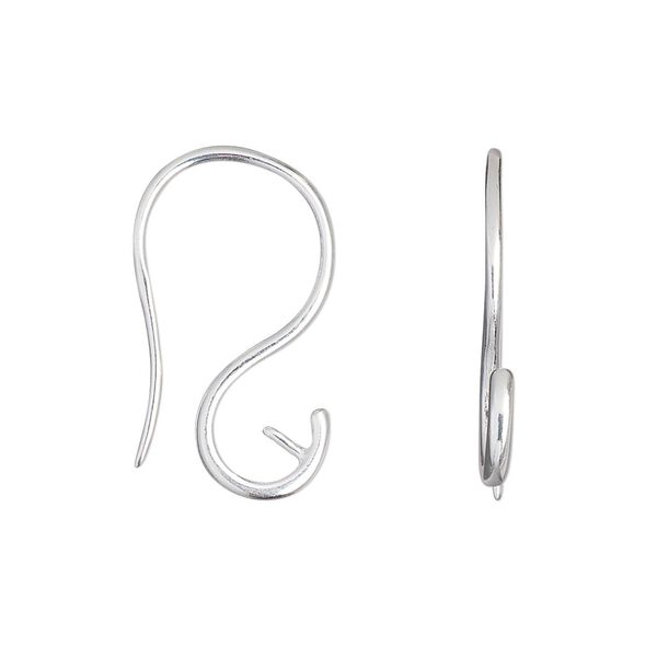 Ear wire 1pkg2 sterling silver, 23mm / 3mm peg / half-drilled / 5mm round setting, 17 gauge 1 pair image number 0