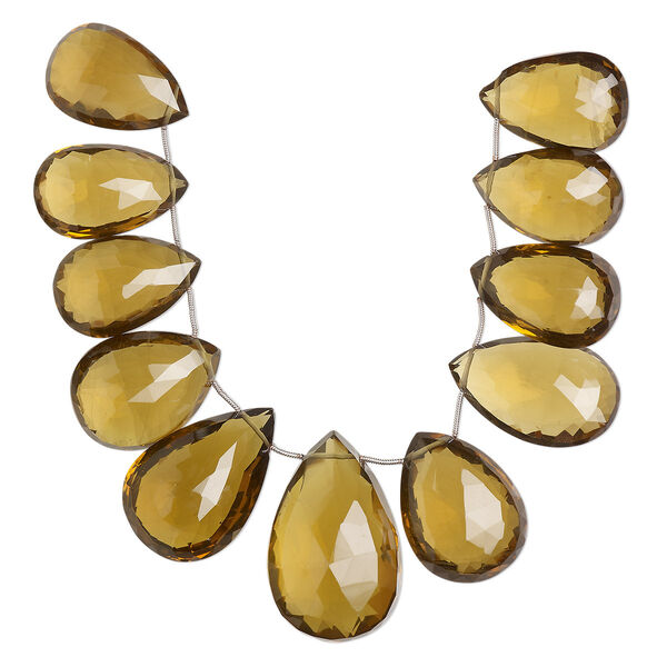 Golden quartz 1pkg11, hand-cut top-drilled faceted puffed teardrop bead graduated 32x20mm-45x29mm image number 0