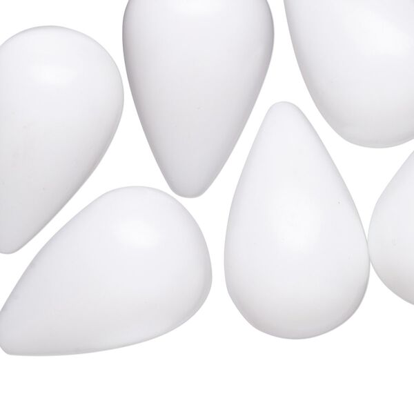 Bead, vintage German acrylic, opaque white, 25x16mm partially-drilled teardrop with 0.5mm hole. Sold per pkg of 6. image number 0