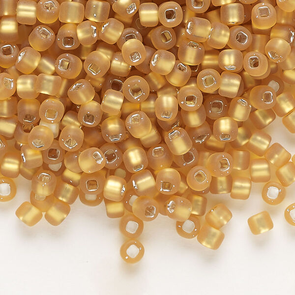 Seed bead, Dyna-Mites™, glass, silver-lined translucent matte gold, #6 round with square hole. Sold per 40-gram pkg. image number 0