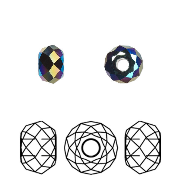 Bead 4pk jet shimmer 2X, Crystal Passions® 8x5.3mm briolette XL hole 5042 image number 0