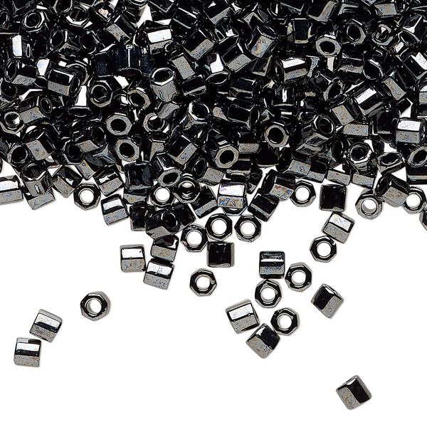 Seed bead, Delica®, glass, pkg/50g, #8 cut, opaque metallic gunmetal (DBLC-0001). image number 0