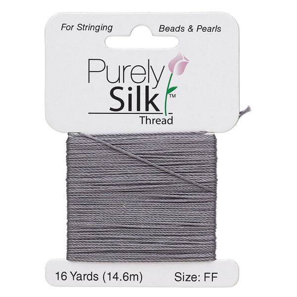 Thread, Purely Silk™, 3-ply, dark grey, size FF. Sold per 16-yard card. image number 0