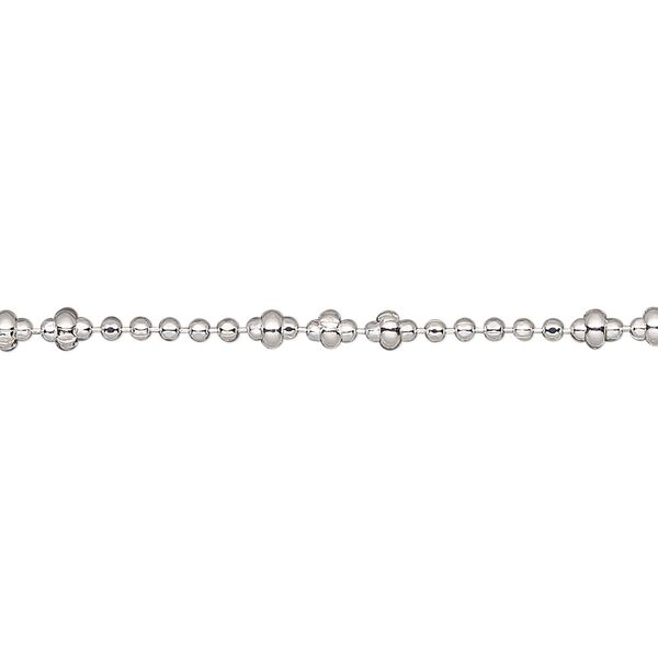 Chain, silver-plated brass, 1.5mm faceted ball and 2.8x1.5mm crimped rondelle. Sold per pkg of 5 feet. image number 0