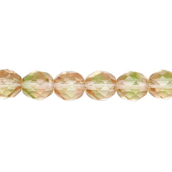Bead, Czech fire-polished glass, green and pink, 8mm faceted round. Sold per 15-1/2" to 16" strand, approximately 50 beads. image number 0