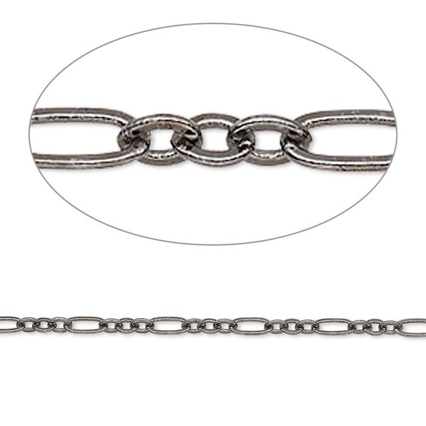 Chain, gunmetal-plated brass, 2.5mm figaro. Sold per 50-foot spool. image number 0