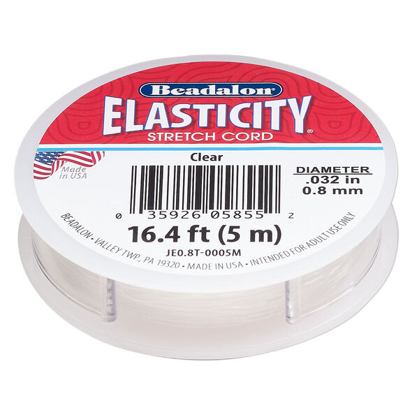 Cord, Beadalon® ELASTICITY®, elastic rubber, pkg/5m, 0.8mm diameter, clear. image number 0