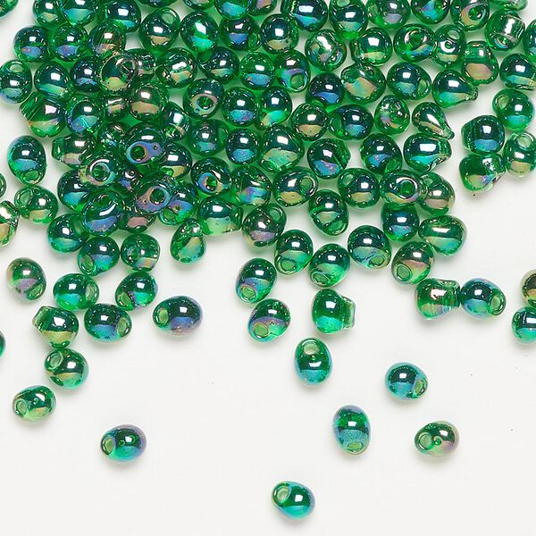 Seed bead, Miyuki, glass, pkg/250g, 4x3.4mm fringe, translucent rainbow green (DP-179). image number 0