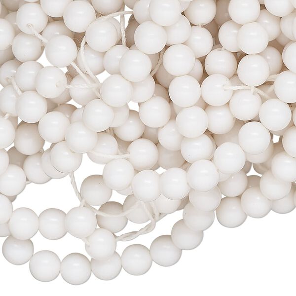 Bead, acrylic, white, 5mm round. Sold per pkg of (2) 60-inch strands, approximately 640 beads. image number 0