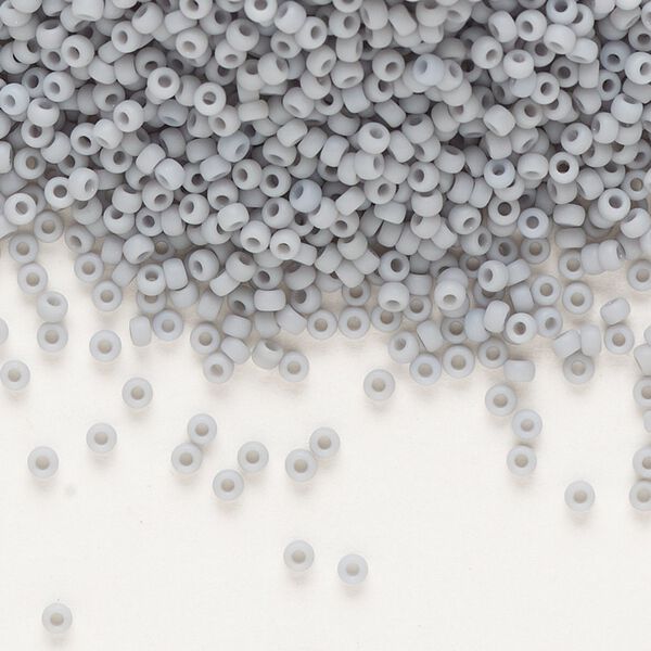 Seed bead, Miyuki, glass, pkg/250g, #11 rocaille, opaque matte grey, (RR-498F). image number 0