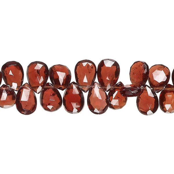Bead, garnet (natural), 7x6mm-9x6mm hand-cut top-drilled faceted puffed teardrop, B+ grade, Mohs hardness 7 to 7-1/2. Sold per 8-inch strand, approximately 70 beads. image number 0