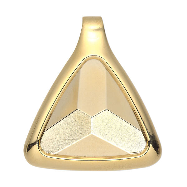 Pendant, Almost Instant Jewelry®, gold-plated "pewter" (zinc-based alloy), 37x37x32mm single-sided triangle with 23mm triangle setting and tube bail. Sold individually. image number 0