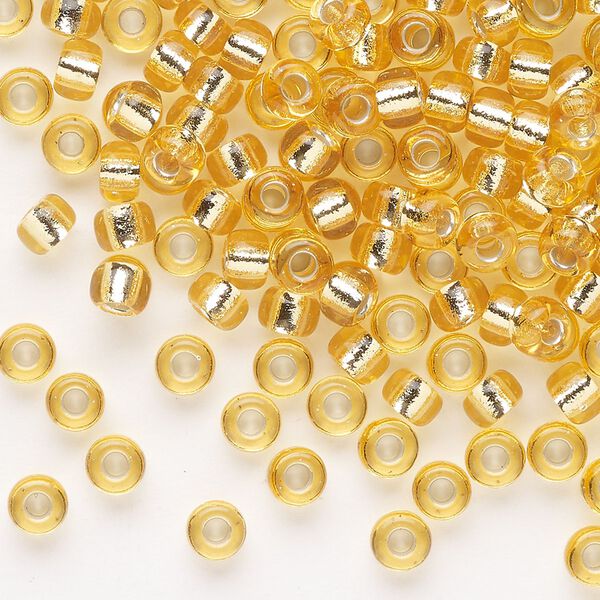 Seed bead, Miyuki, glass, pkg/250g, #6 rocaille, transparent silver-lined light topaz, (RR-132S). image number 0