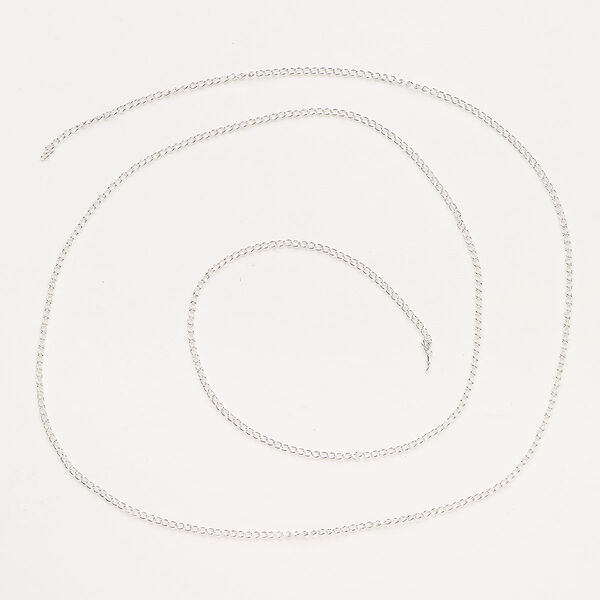 Chain, brass, pkg/34 inches, silver plate, 2mm curb. image number 0