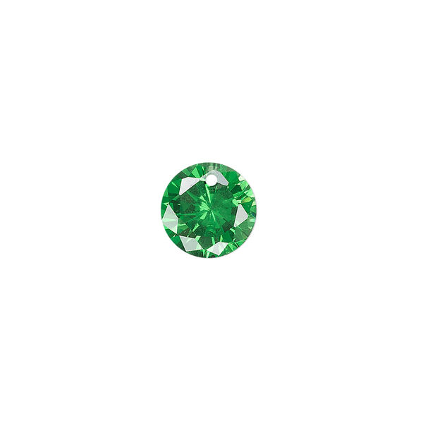 Drop, cubic zirconia, emerald green, 10mm hand-faceted round, Mohs hardness 8-1/2. Sold per pkg of 2. image number 0