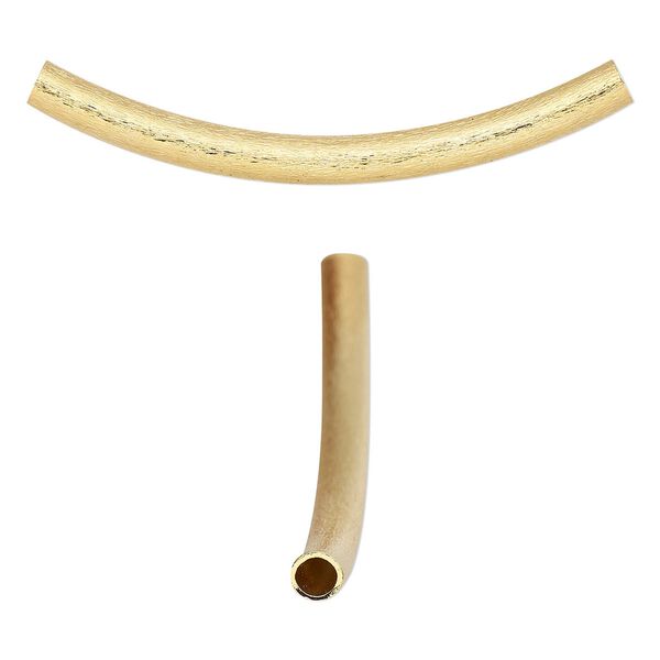 Bead, gold-plated brass, 36x7mm textured curved tube. Sold per pkg of 10. image number 0