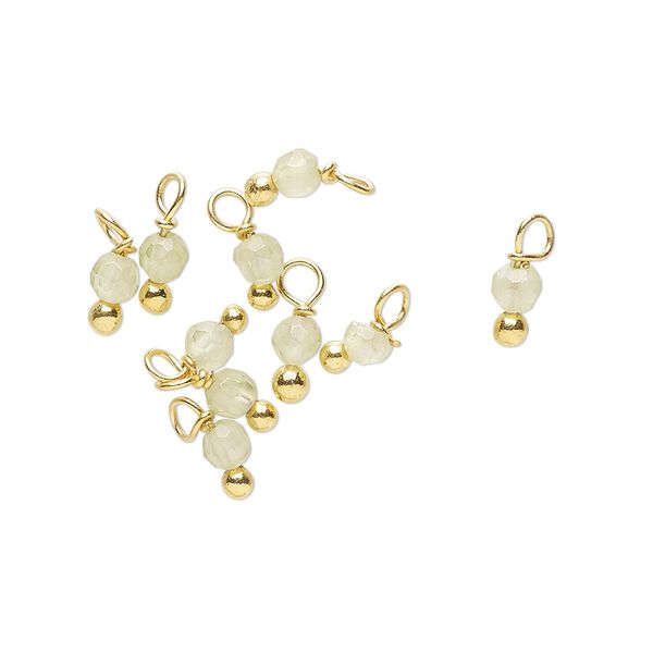 Drop, peridot (natural) and gold-finished brass, 3x2mm with 2mm faceted round. Sold per pkg of 10. image number 0