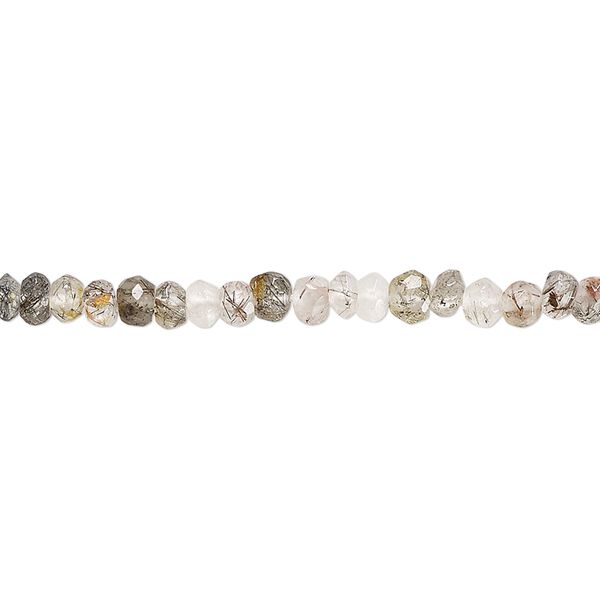 Tourmalinated quartz 1pkg1, hand-cut faceted rondelle bead natural 13 inch 4x2mm-4x4mm image number 0