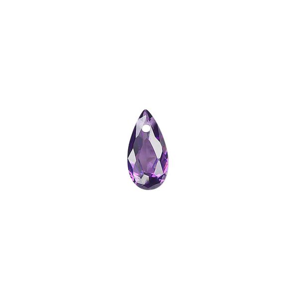 Drop, cubic zirconia, amethyst purple, 12x6mm hand-faceted teardrop, Mohs hardness 8-1/2. Sold per pkg of 4. image number 0