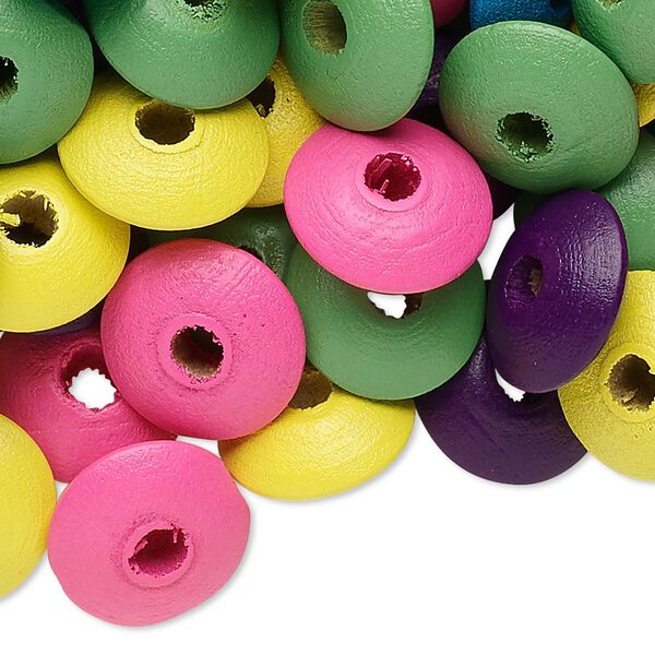 Bead mix, wood, mixed colors, 14x6mm rondelle. Sold per 90-gram pkg, approximately 360 beads. image number 0