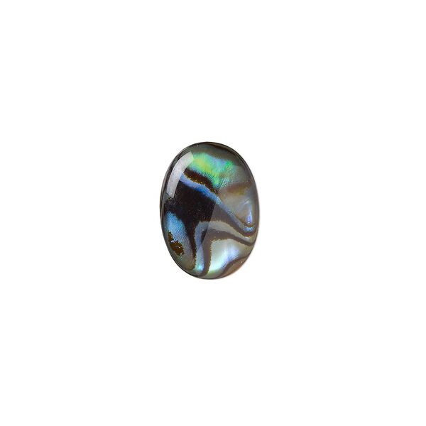 Cabochon, paua shell (coated / dyed), gold, 14x10mm calibrated oval, Mohs hardness 3-1/2. Sold per pkg of 6. image number 0
