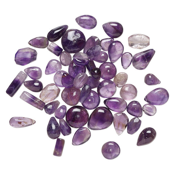 Bead mix, amethyst (natural), 9x7mm-17x14mm hand-cut top- and center-drilled mixed shapes with 0.4-1.4mm hole, C grade, Mohs hardness 7. Sold per 2-ounce pkg, approximately 45-55 beads. image number 0