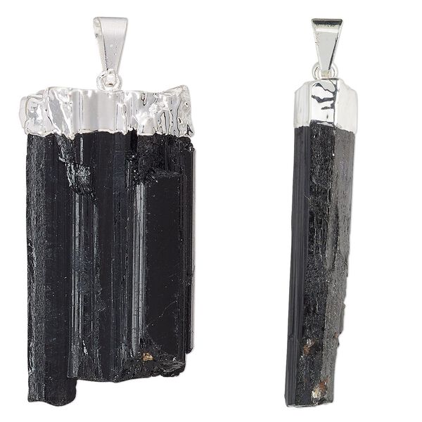 Black tourmaline / copper / brass 1pkg1, silver-plated freeform point pendant natural 32x13mm-40x21mm image number 0