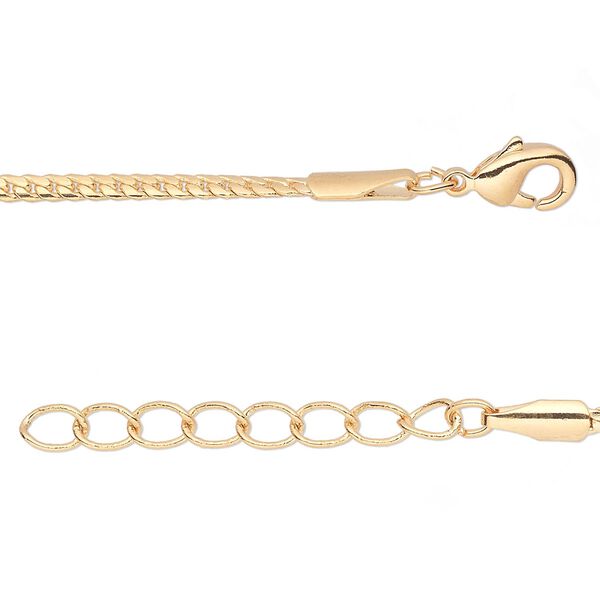 Chain, gold-finished brass, 2mm curb, 36 inches with 1-1/4 inch extender chain and lobster claw clasp. Sold per pkg of 2. image number 0
