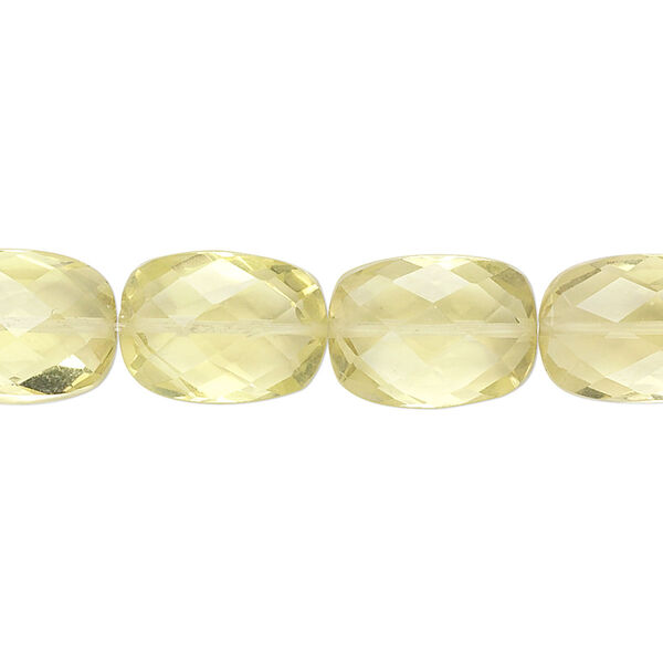 Bead, lemon quartz (heated), 14x10mm hand-cut faceted puffed rectangle, B grade, Mohs hardness 7. Sold per pkg of 10. image number 0