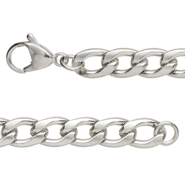 Chain, stainless steel, 7.2mm flat curb, 24 inches with lobster claw clasp. Sold individually. image number 0